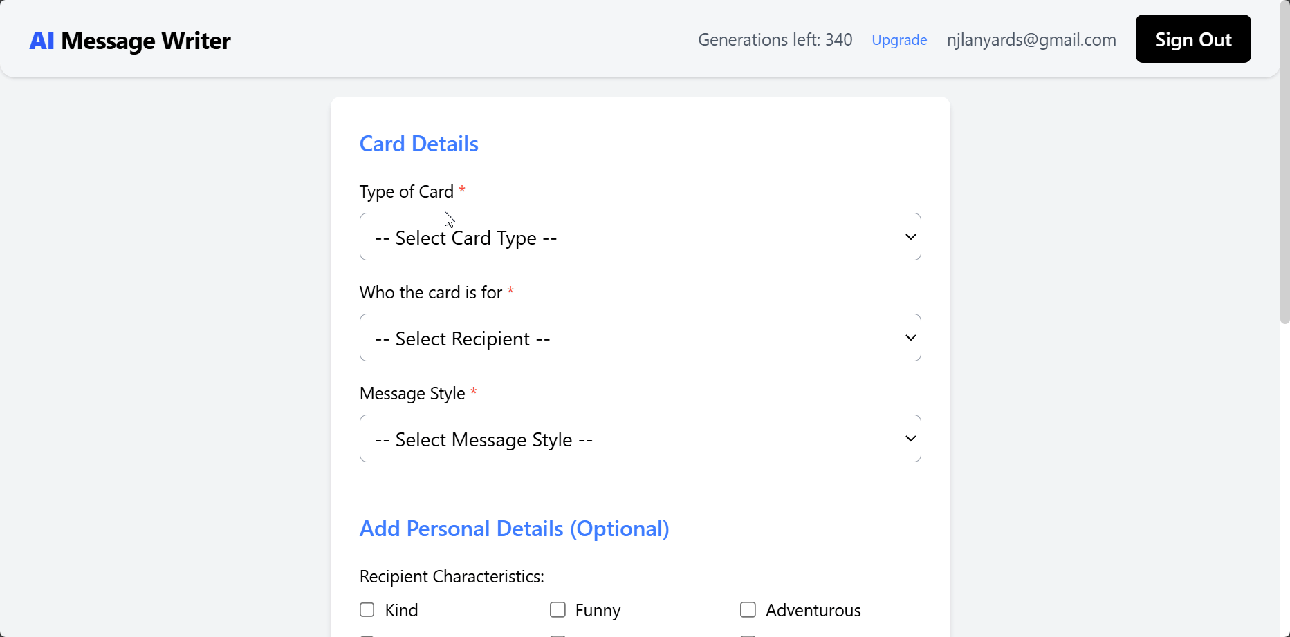 AI Message Writer Demo